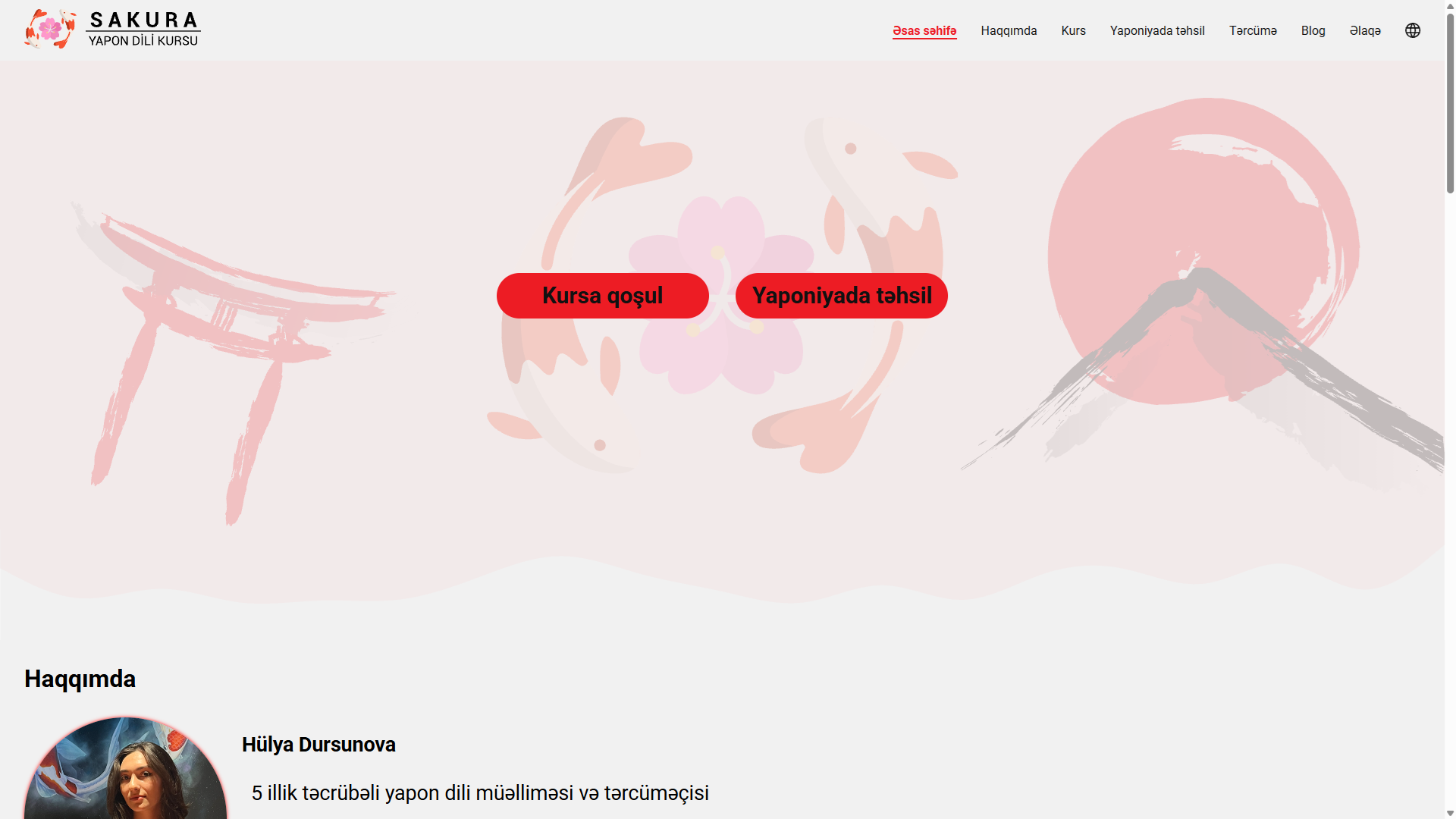 Screenshot of Website for Sakura Japanese Language Course